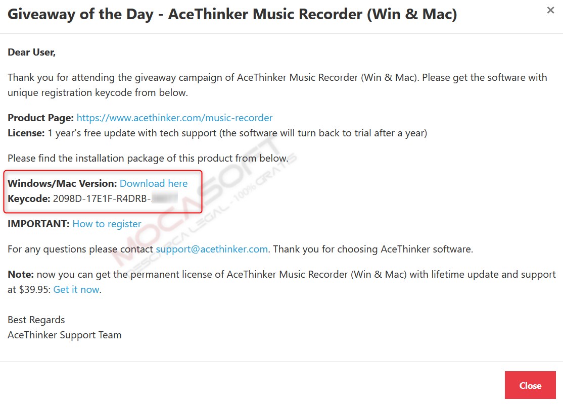 AceThinker Music Recorder serial key